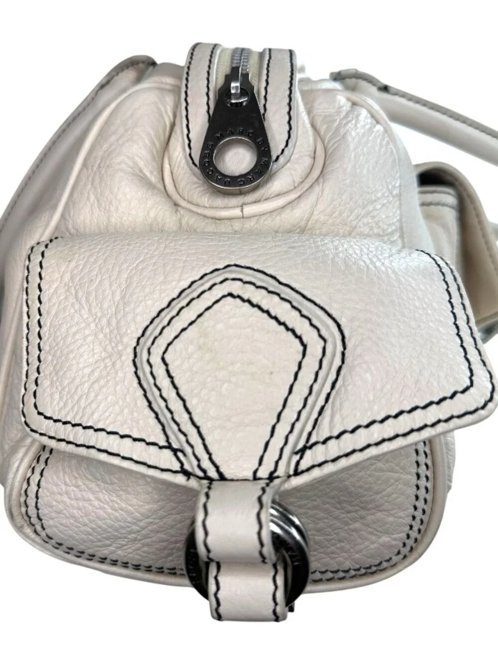 Vintage Marc Jacobs White/Ivory Leather Multi-Pocket Y2K Satchel HandBag Auth